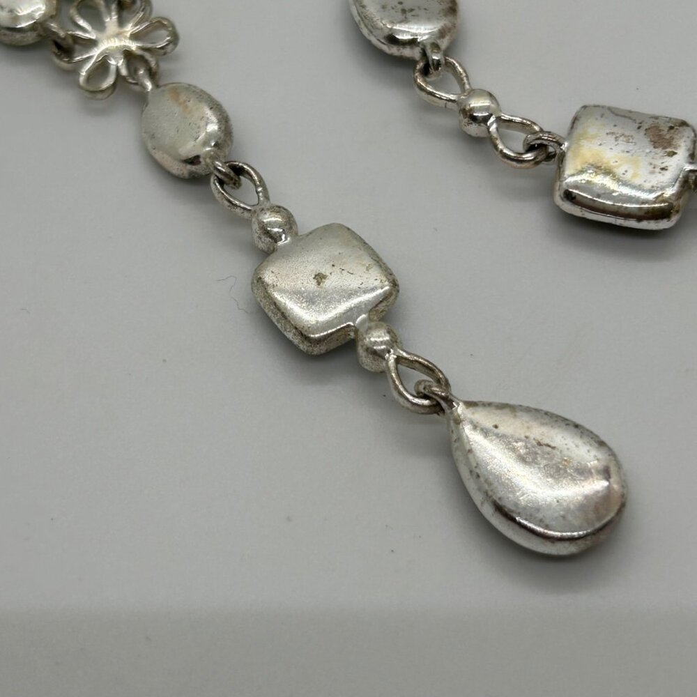 Multi Color Link Chocker Necklace & Bracelet Set Silver Setting With Multi Color - Picture 12 of 16